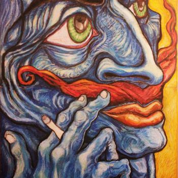 Altaher salah eldin - blue_face -120x60 -0 pastel on wood panel